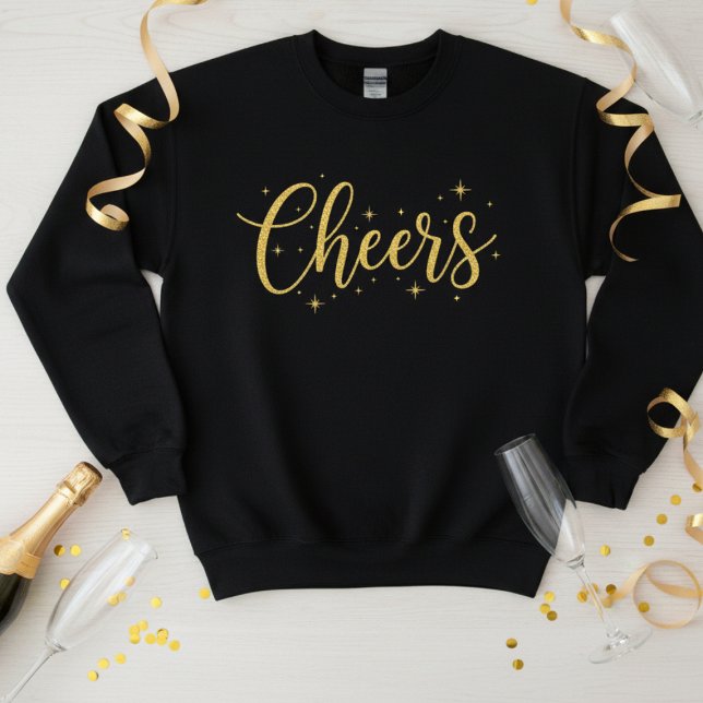  🥂 Cheers New Year Sweatshirt | Cozy Gold Glitter (Criador carregado)