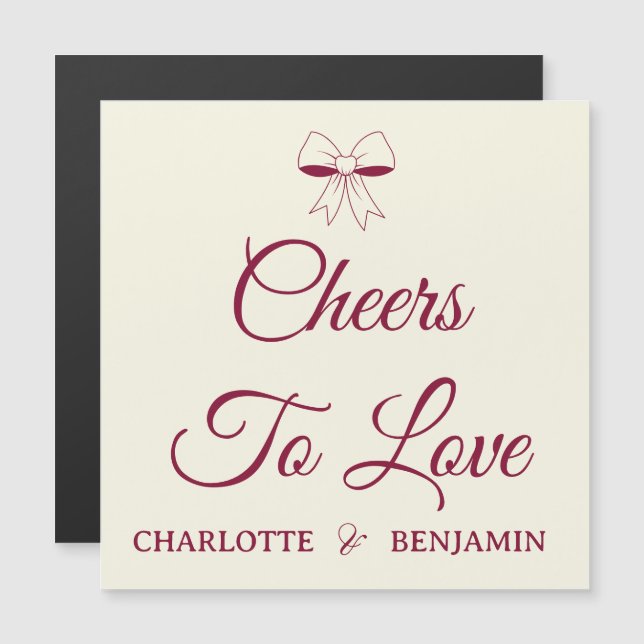 Cheers To Love Burgundy Ivory Wedding Magnet Card (Frente/Verso)