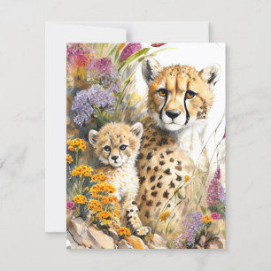 Cheetah Baby e Mamãe Flat Card
