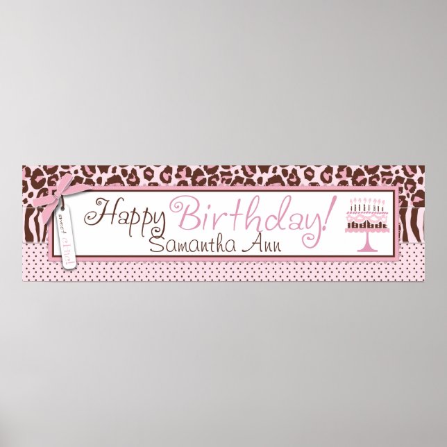 Cheetah Impressão and Cake Birthday Banner (Frente)