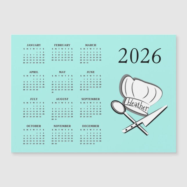 Chef Design 2026 Calendar Magnetic Card (Frente)