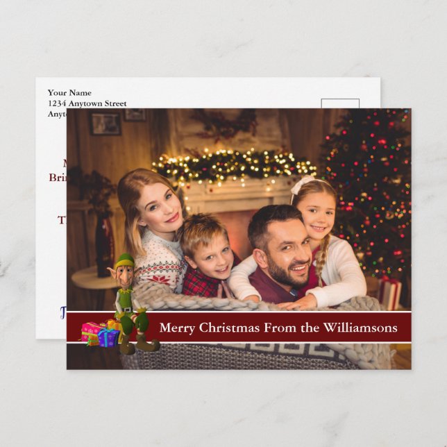 Cheio Cartão postal Foto e Elf com Banda de Texto  (Frente/Verso)