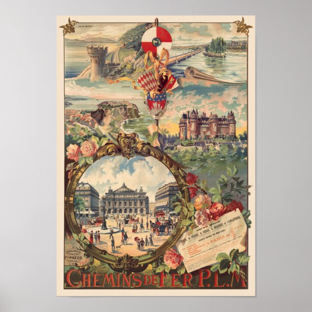 Chemins de Fer P.L.M. França Poster vintage 1890 (Frente)