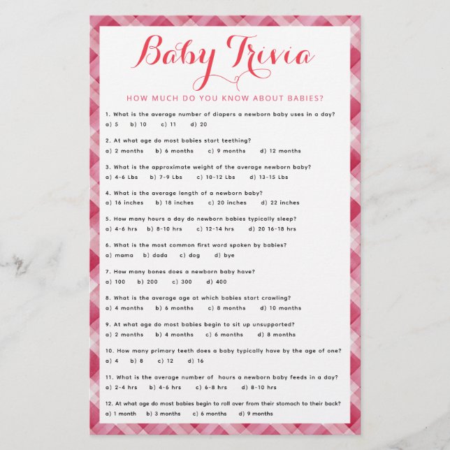 Cherry Baby Trivia Game | Atividade do Chá de fral (Frente)