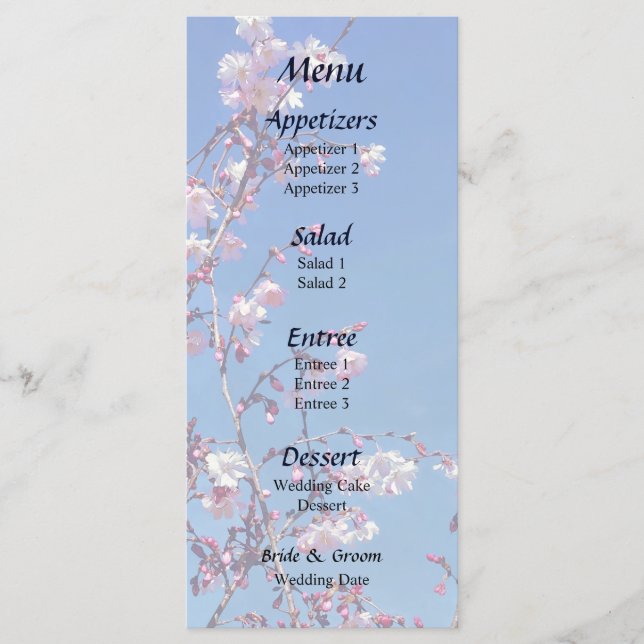 Cherry Blossom Branches Menu de Casamento (Frente)