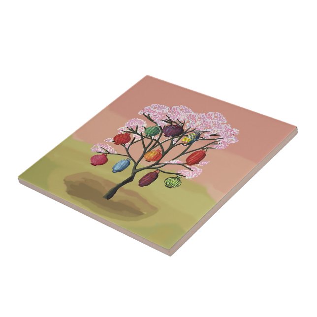 Cherry Blossom com lanternas de papel orientais (Lateral)