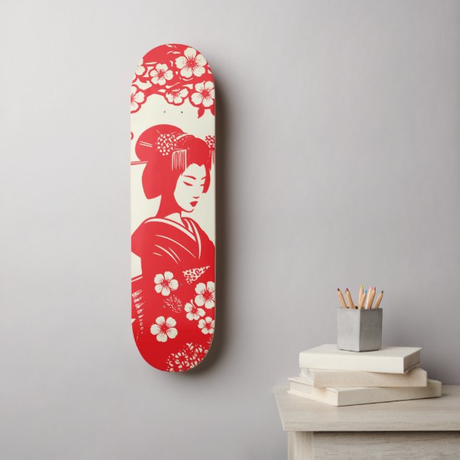 Cherry Blossom Geisha II Skateboard (Arte de parede)