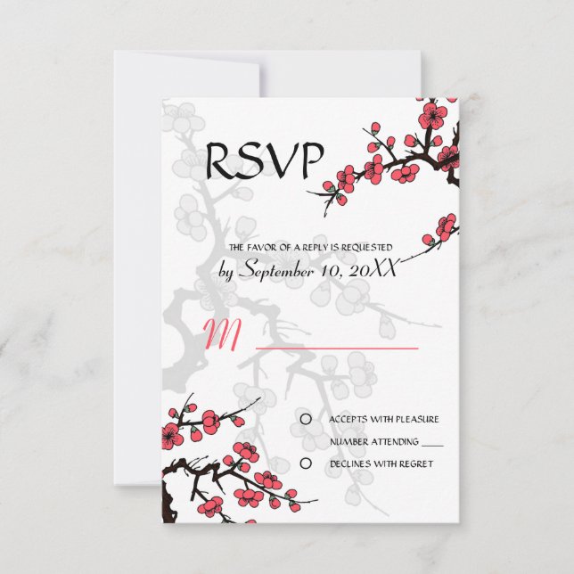Cherry Blossom Oriental RSVP convite (Frente)