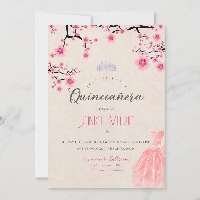Cherry Blossom Quinceañera Convite (Frente)