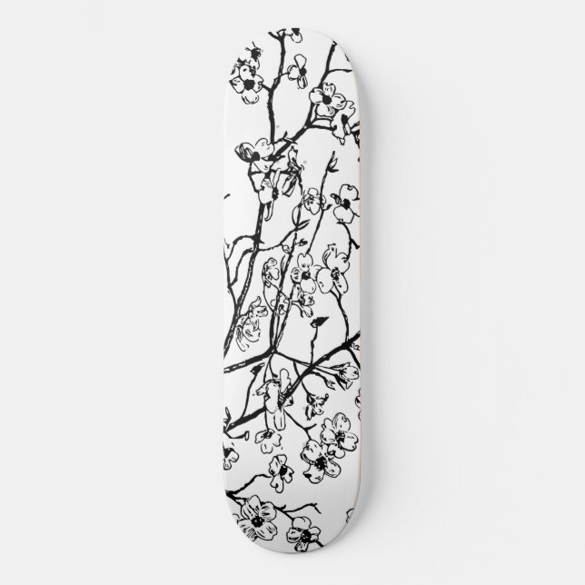 Cherry Blossom Skateboard Preto e Branco (Frente)