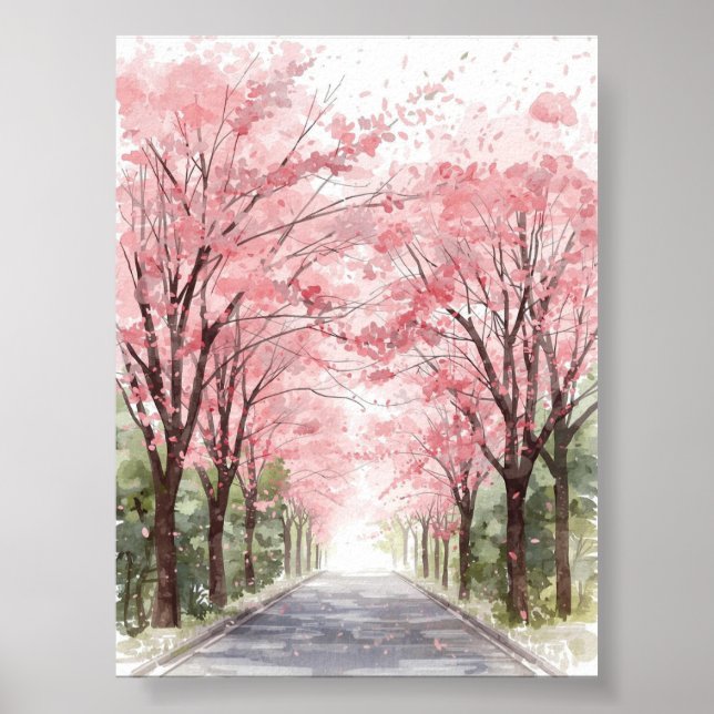 Cherry Blossom Street Watercolor Poster (Frente)