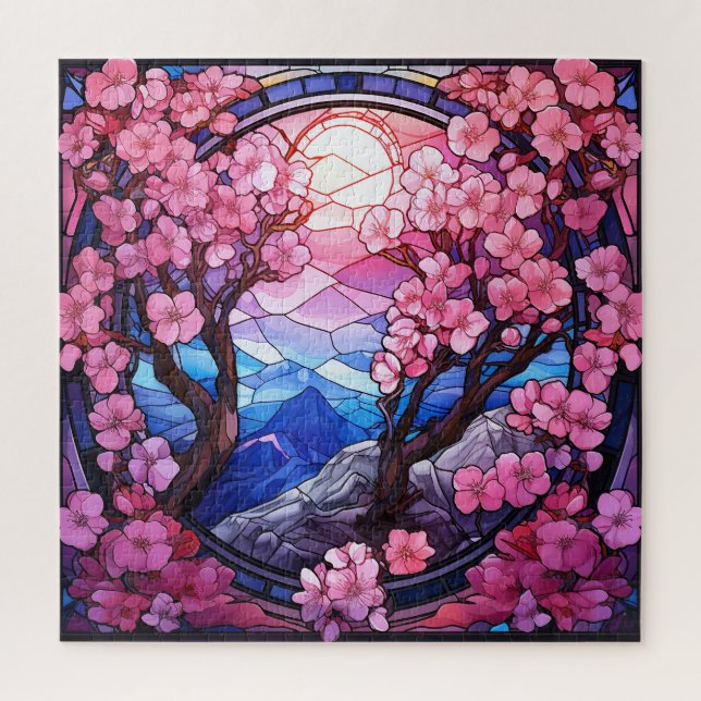 Cherry Blossomo Stains Glass Quebra-cabeça (Vertical)