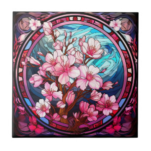 Cherry Blossomo Vidro Mantido Azulejo Cerâmico