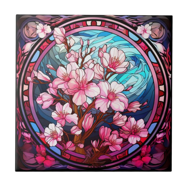 Cherry Blossomo Vidro Mantido Azulejo Cerâmico (Frente)