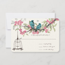 Cherry Blossoms Aqua Birdcage RSVP
