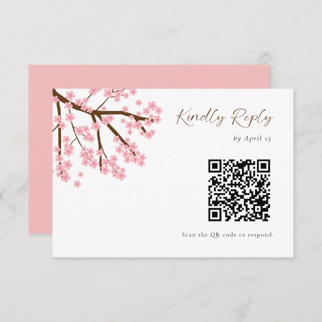 Cherry Blossoms Casamento RSVP Código QR Script Fl (Frente/Verso)