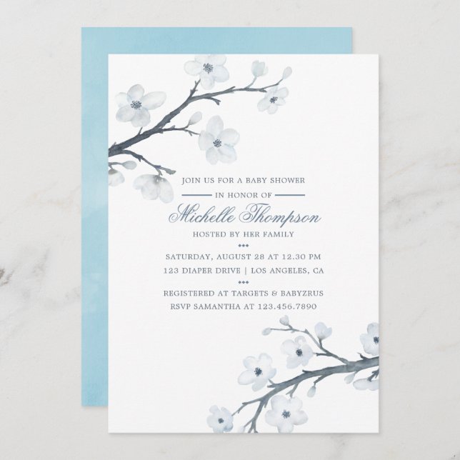 Cherry Blossoms Floral Chá de fraldas Convite (Frente/Verso)