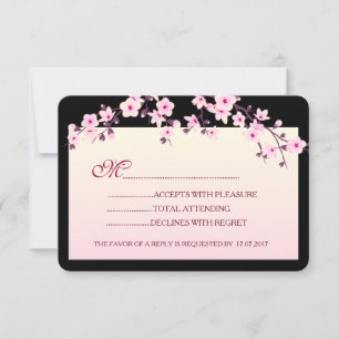 Cherry Blossoms Pink Black Birthday RSVP