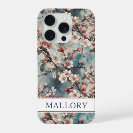 Cherry Blossoms Teal Sakura Print Monogrammed