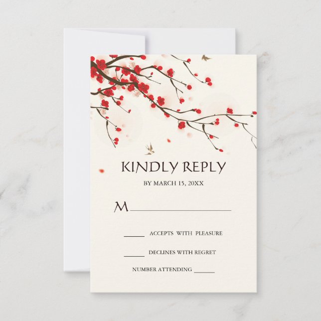 Cherry Blossoms Watercolor Floral Wedding RSVP (Frente)