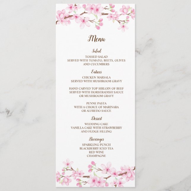 Cherry Blossoms Watercolor Menu Card (Frente)