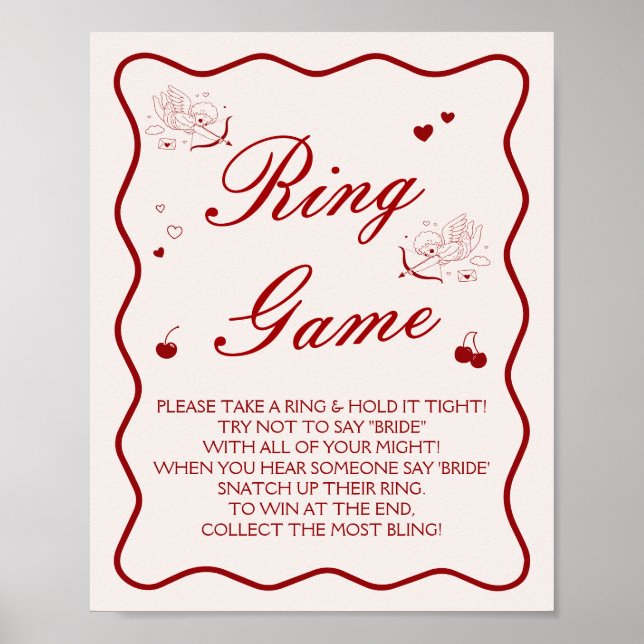Cherry Bridal Shower Ring Game  Poster (Frente)