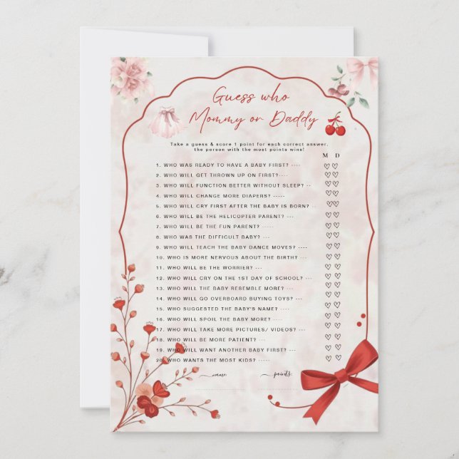 Cherry no Topo Adivinha Quem Jogo | Mamãe ou rosa  (Frente)