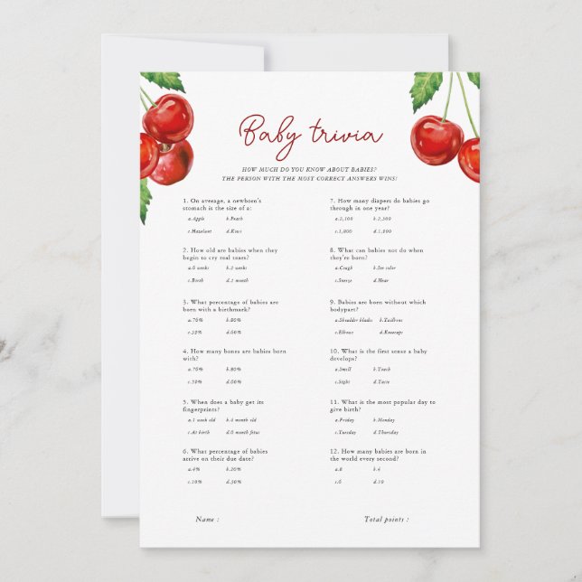 Cherry no topo Cartão de Chá de fraldas da Bebê Tr (Frente)