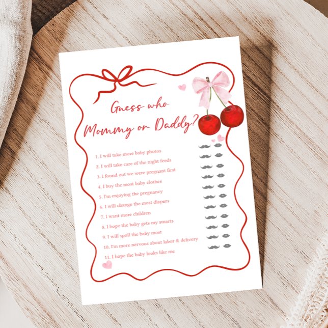 Cherry on Top Pink Bow Baby Shower Guess Who Game (Coquette Cherry on Top Baby Shower Game)