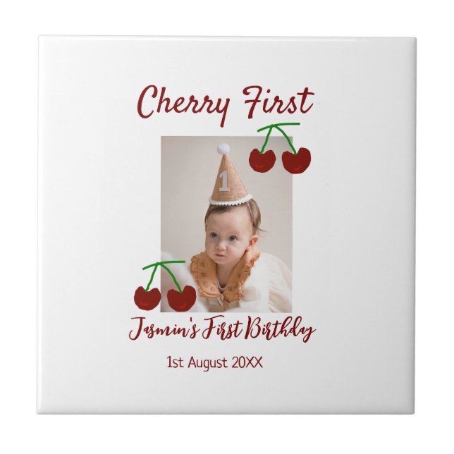Cherry Primeiro feliz foto de aniversário crianças (Frente)