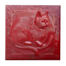 Cherry red faux alivio Art Nouveau Cat