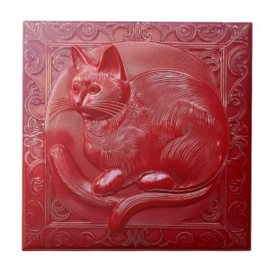Cherry red faux alivio Art Nouveau Cat