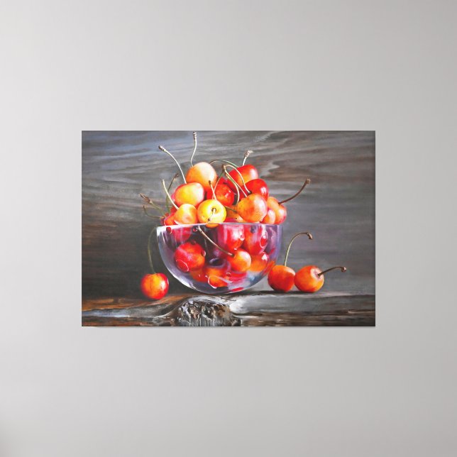 Cherry Still Life in Glass Stretched Canvas Print (Frente)