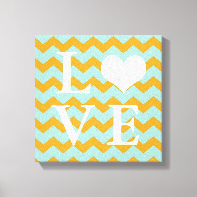 Chervon padrão coração amarelo AMOR canvas parede  (Frente)
