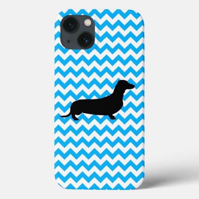 Chevron Azul Bebê Com Silhueta Dachshund (Verso)