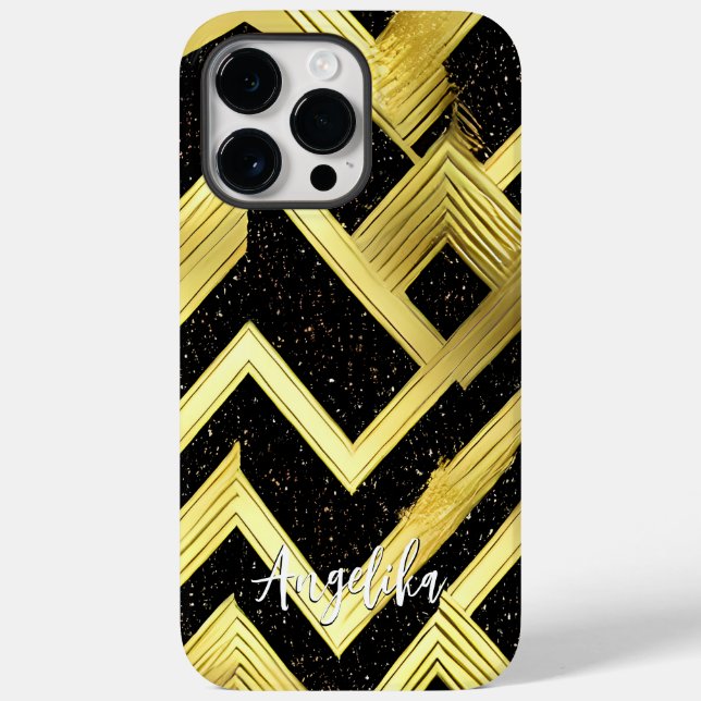 Chevron Black e Dourado Nome Personalizado (Verso)