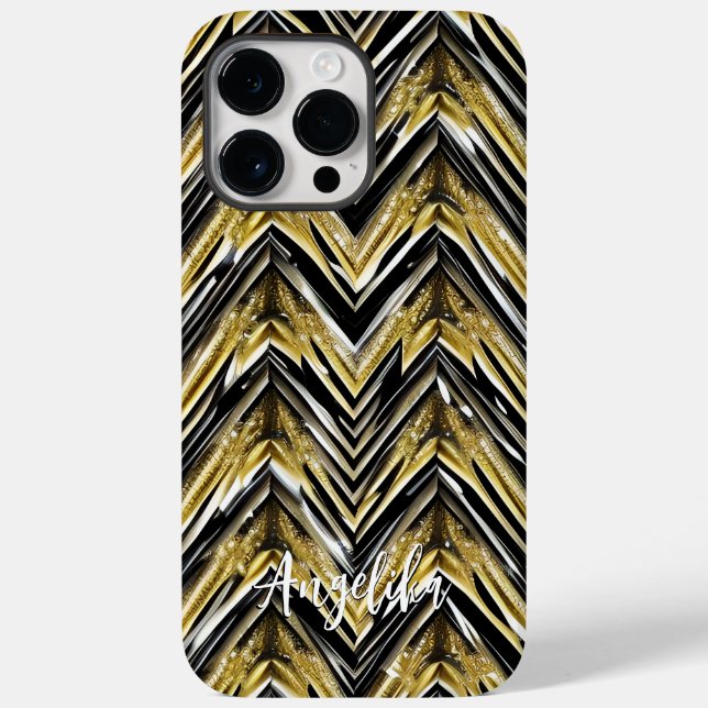 Chevron Black e Dourado Nome Personalizado (Verso)