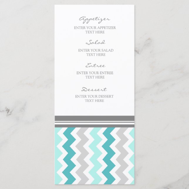 Chevron Cinza Teal Menu Casamento (Frente)