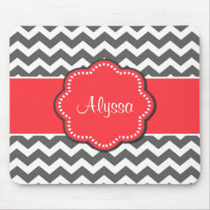 Chevron cinzento e Mousepad personalizado coral