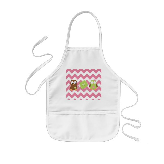 Chevron cor-de-rosa, coruja, caçoa o avental (Frente)
