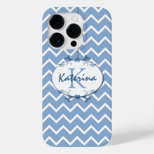 Chevron em azul polo e branco com quadro floral