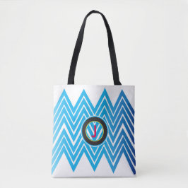 Chevron Monograma Azul Azul Tote Bag