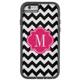Chevron Preto e Branco com Monograma Rosa Quente