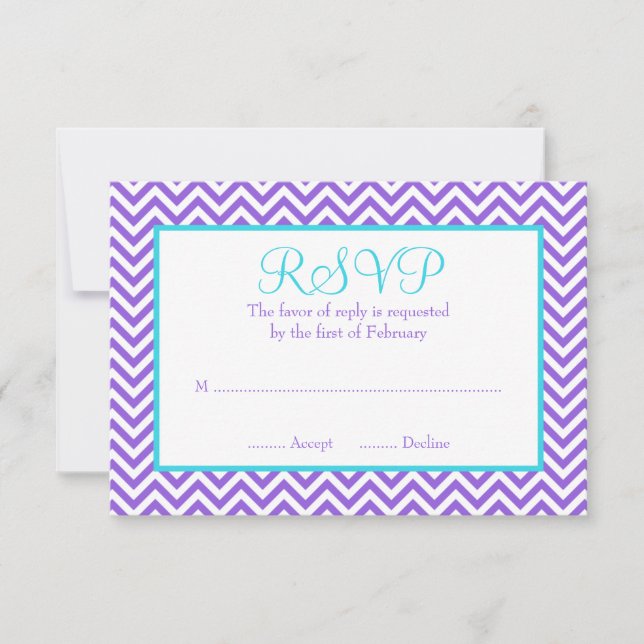 Chevron Purple Teal Blue Bat Mitzvah RSVP (Frente)