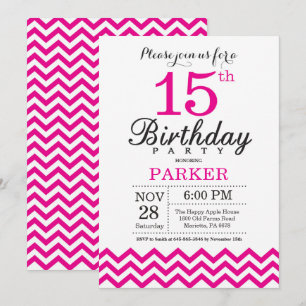 Chevron Rosa Quente de Convite para Aniversário d