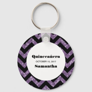 Chevron Roxo Glitter Quinceañera Chaveiro