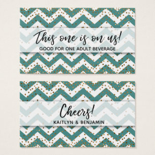 Chevron Teal & White, Tíquetes de Bebida Confetti