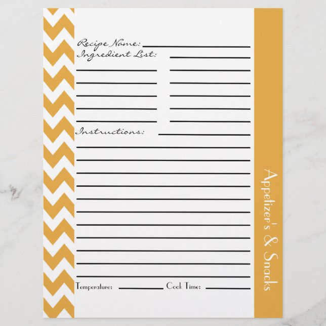 Chevron Zigzag Folhas de Receita Litas - Amarelo (Frente)