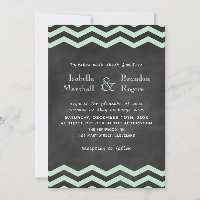 Chevrons no Convite para Casamento Chalkboard em C (Frente)
