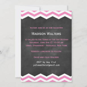Chevrons rosa no Chalkboard Bat Mitzva Convite
